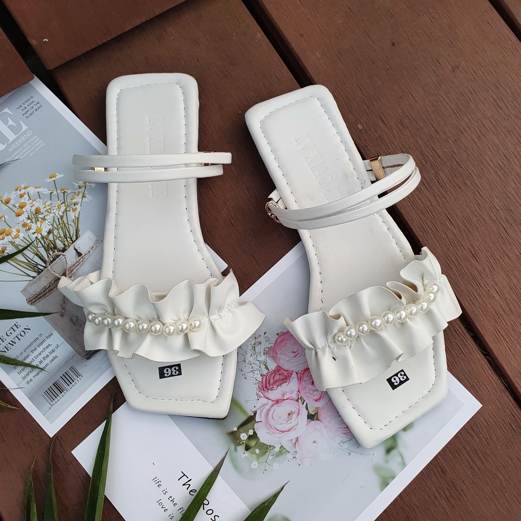 Dép nữ sandan nơ bèo ngọc đế bệt Thiên An TA08