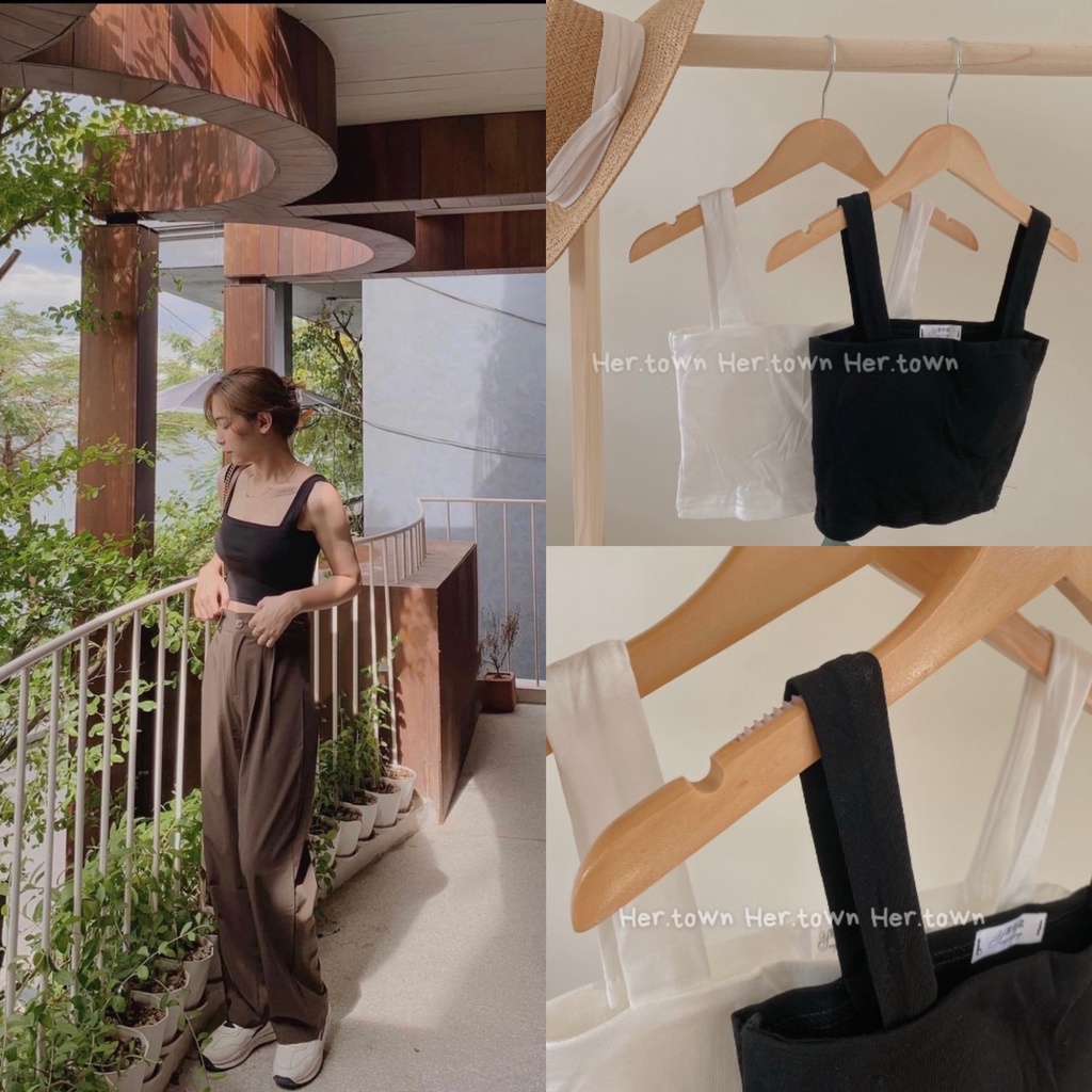 Áo 2 dây bản to croptop có đệm mút ngực siêu co giãn