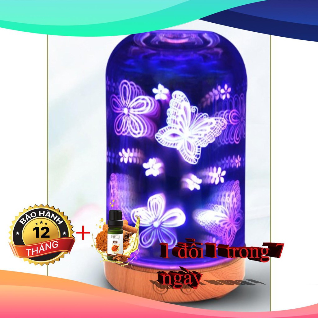 [Mã ELHALOC10 giảm tối đa 800K đơn 500K] [Bảo Hành Uy Tín] Máy Khuếc Tán Tinh Dầu Thuy Tinh 3D Trụ In Bướm #3D (TT-BUOM)
