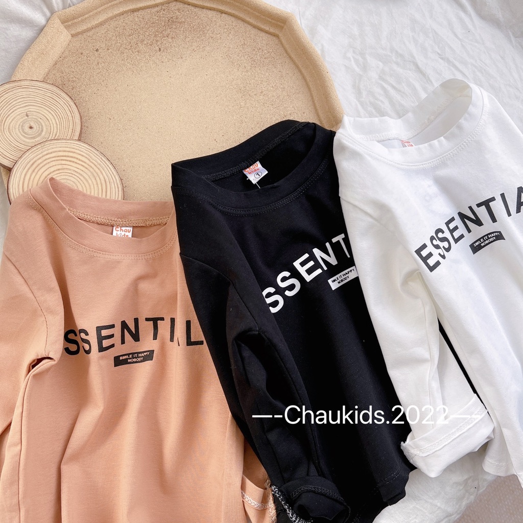 [SALE] Áo Thun Bé Trai, Bé Gái In Chữ ESS.EN.TIAL Hot Trend, Áo Dài Tay Cho Bé Mặc Thu Đông CKAD02