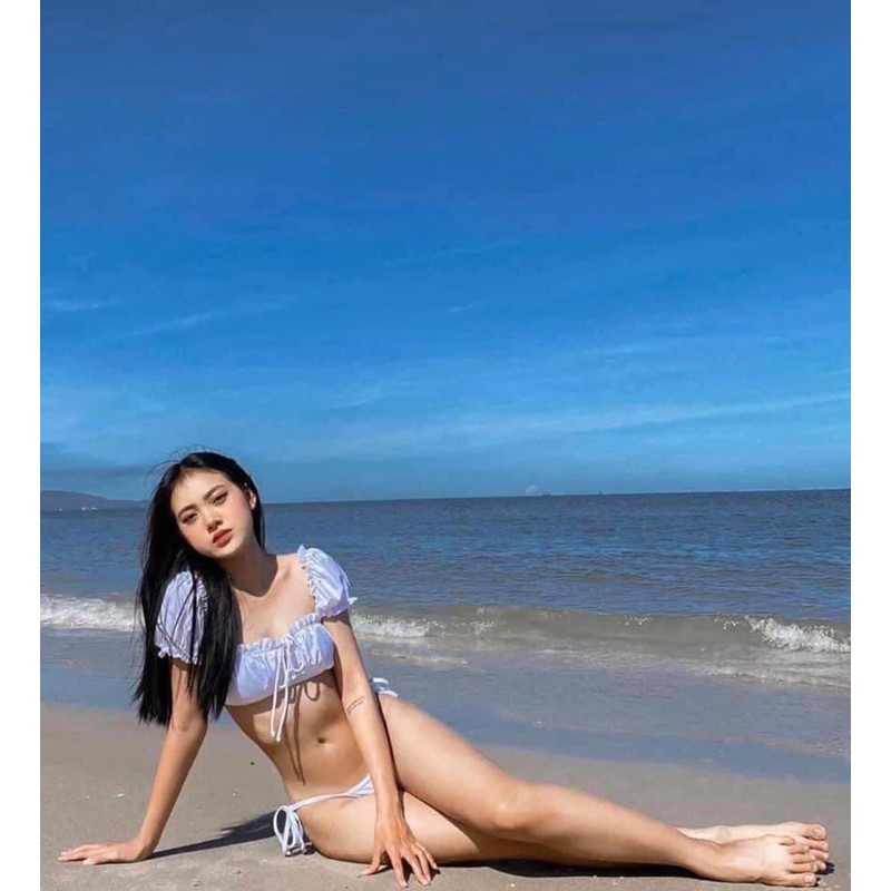 Bikini hai mảnh quần CHIP sexy, áo TAY CON trễ vai baby 2021 nhiều màu