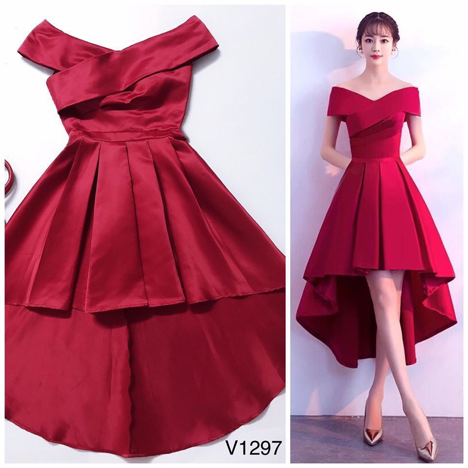[ xả kho ] MiD Đầm đỏ gấm Hàn V1297 công chúa Mie Design kèm ảnh thật