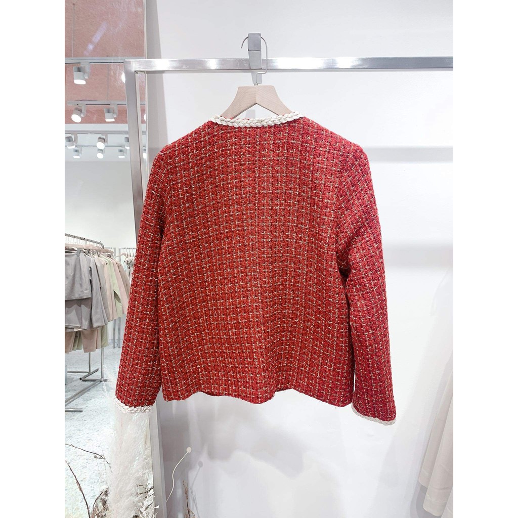 RECHIC Áo jackets vải tweed cổ tròn viền trắng Akina màu đỏ sang trọng cá tính thời thượng | BigBuy360 - bigbuy360.vn
