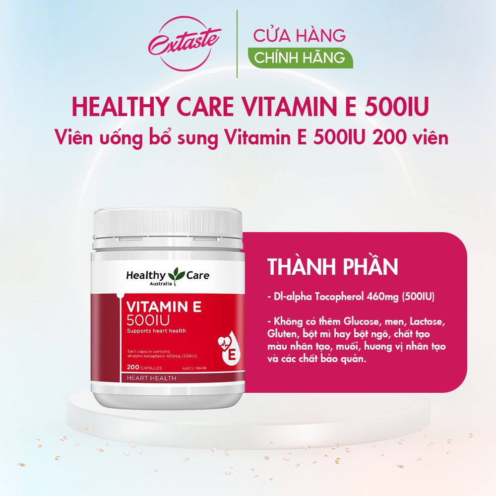 Viên uống chống oxy hóa Healthy Care Vitamin E 500IU hộp 200 viên