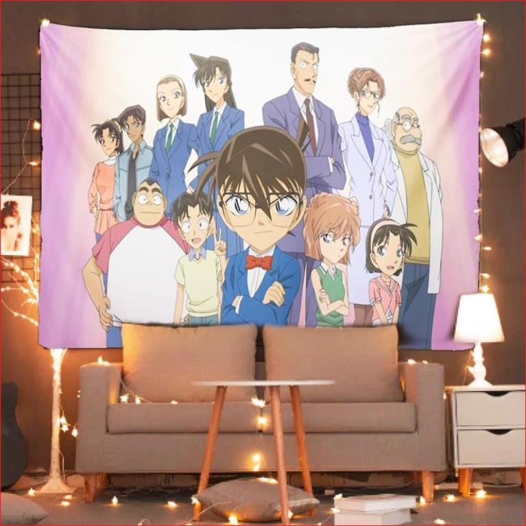 Tranh vải treo tường Conan 3  tặng móc treo,thảm decor phòng ngủ đẹp, in theo yêu cầu.