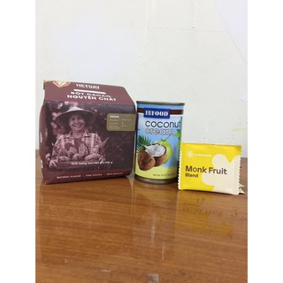 Combo ca cao Heyday 250gr, nước cốt dừa Eufood 400ml, 10 gói đường La hán quả 6 gram