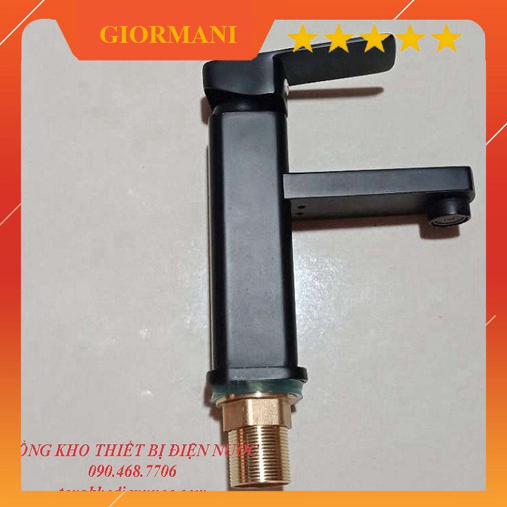 Vòi rửa mặt, Vòi lavabo nóng lạnh cao cấp SNL34 (vuông đen) tặng đôi dây cấp inox