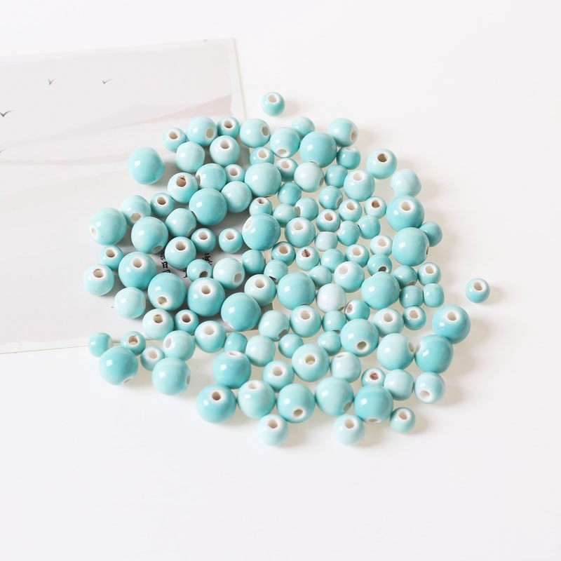 6/8/10mm 50 hạt gốm xỏ dây màu xanh da trời