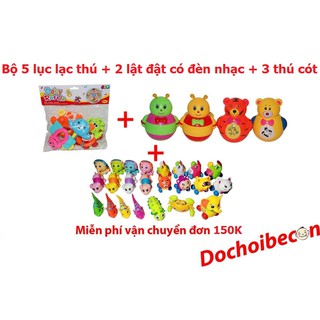 Combo Bộ 5 món lục lạc thú + Lật đật + Thú vặn cót