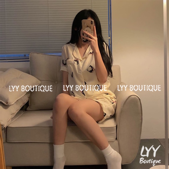 Bộ ngủ pijama nữ mặc ở nhà dáng trơn cổ 2 ve cộc tay chất ĐŨI XỐP siêu mát siêu xinh LYY BOUTIQUE
