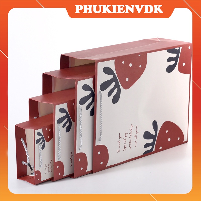 Túi quà tặng dâu tây túi giấy cứng chúc mừng sinh nhật lễ hội sự kiện