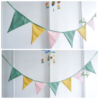 Dây cờ tam giác vải màu xanh vàng hồng xịn may đẹp dài  2,2m Dây cờ trang trí Decor Sinh nhật Lều vải Thiên Ý 