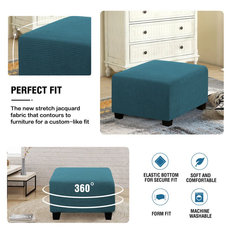 Rectangle Ottoman Cover Slipcover Stool Footrest Footstool Protector Non Skid