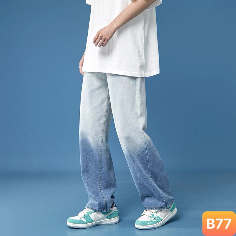 Quần jeans baggy nam ống rộng trơn không rách gối màu xanh trắng chất jean bò cao cấp co dãn 4 chiều from suông VADADO77