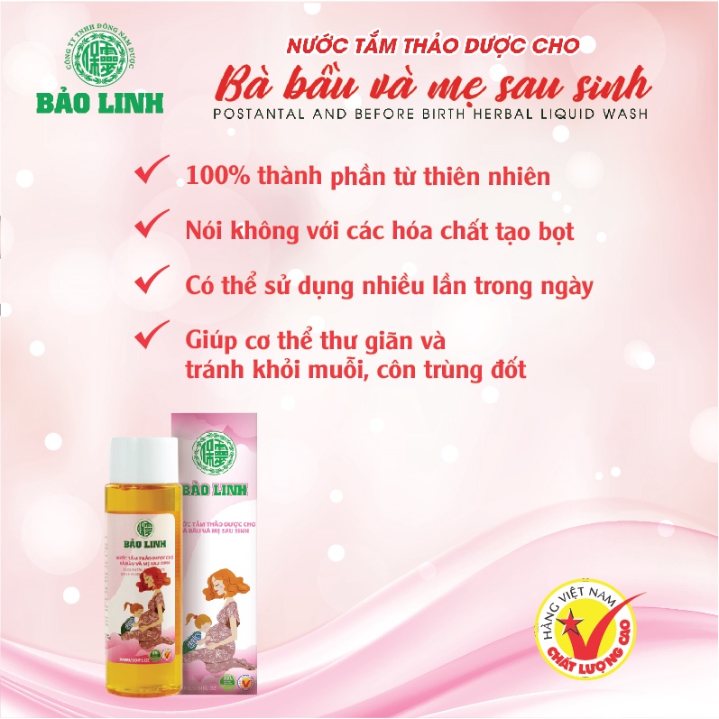 Nước Tắm Tinh Dầu Thảo Dược Bảo Linh Cho Bà Bầu, Mẹ Sau Sinh dung tích 200ml và 70ml siêu tiết kiệm