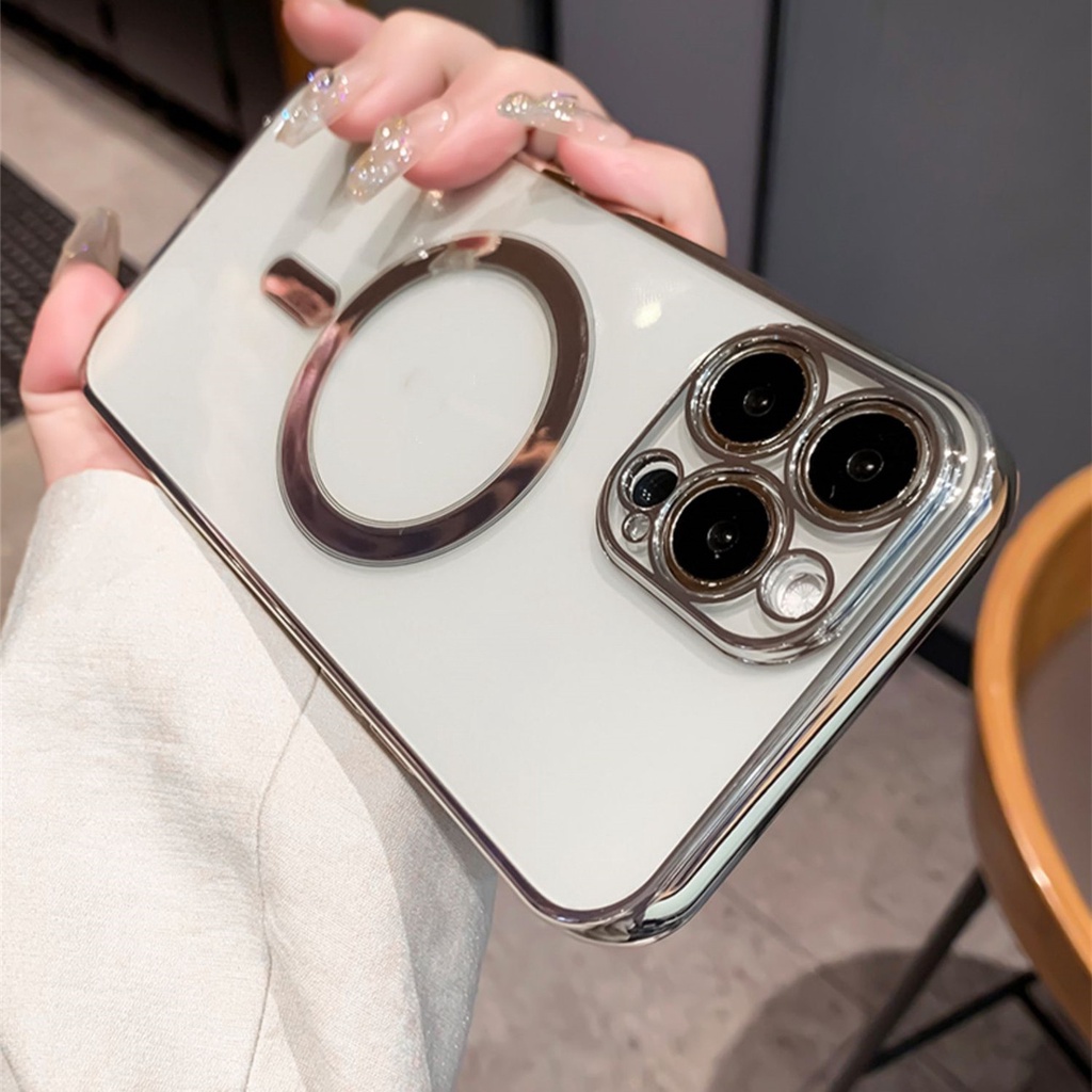 Ốp Điện Thoại TPU Mềm Trong Suốt Mạ Điện Từ Tính Có Vòng Đỡ Kim Loại Cho iphone 13 11 12 pro max X/Xs max XR