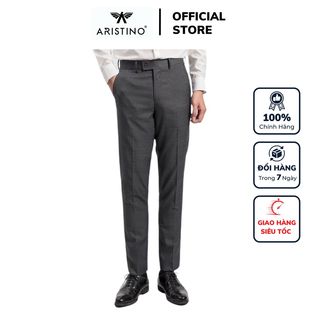 [Mã BMBAU300 giảm 7% đơn 499K] Quần tây nam công sở Aristino màu xám 36 kẻ dáng slim fit tinh tế vải polyester ATR00808