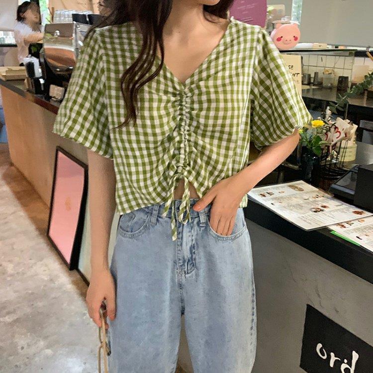 Áo Ca-Rô Tay Phồng Xinh Xắn Dành Cho Nữ