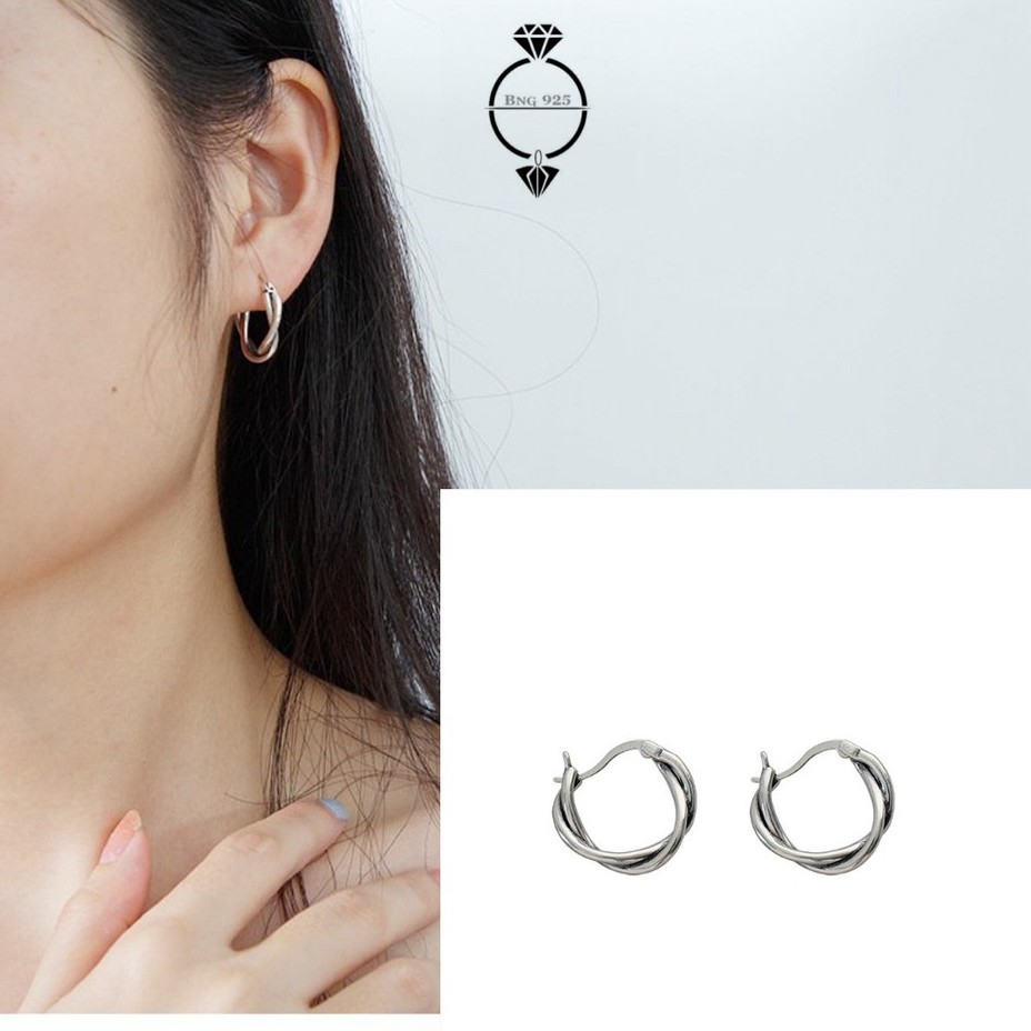 Bông tai bạc ý 925 khuyên tai tròn xoắn lớn cao cấp