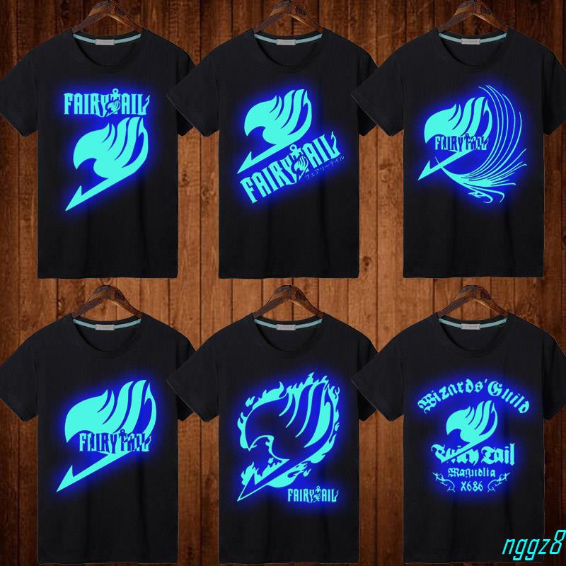 Áo thun tay ngắn vải Cotton in hình Fairy tail dạ quang dễ thương