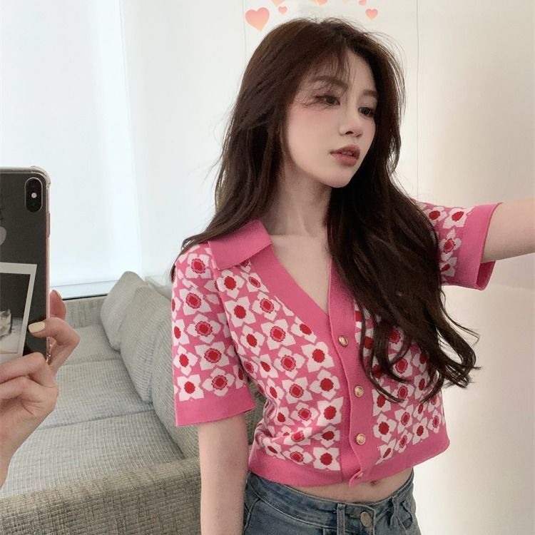 Áo Cardigan Ngắn Tay Cổ Chữ V Họa Tiết Kẻ Sọc Thời Trang Cho Nữ