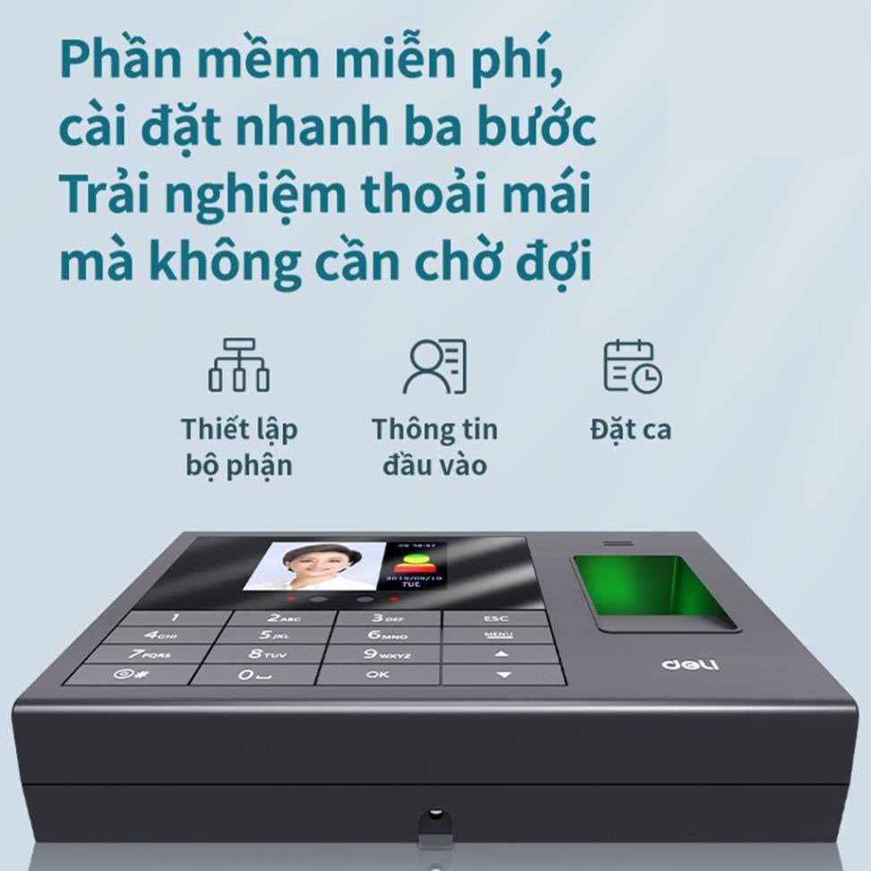 Máy Chấm Công Quét Vân Tay Và Nhận Dạng Khuôn Mặt Deli - Màn Hình 2.8inch, Cổng Kết Nối USB - Nhiều Ngôn Ngữ - E3765 .