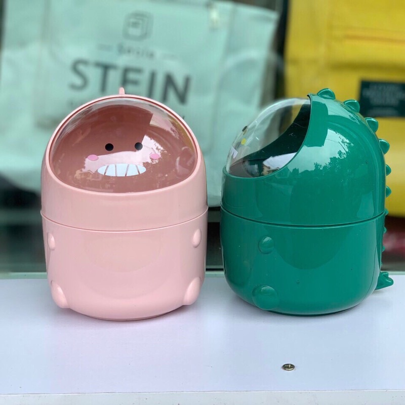 Thùng rác mini để bàn cute hình khủng long (tặng kèm sticker)
