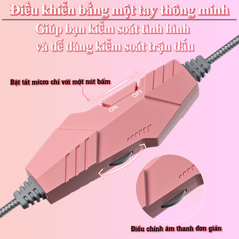 Tai nghe mèo chụp tai có dây, tai nghe gaming có micro siêu dễ thương sử dụng điện thoại và máy tính học online giải trí