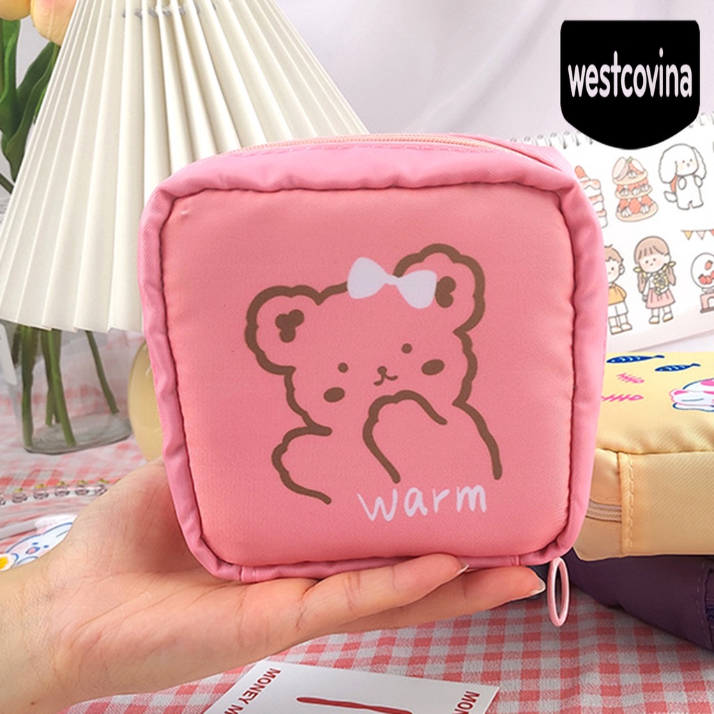 [Hot]☀ Túi Đựng Khăn Giấy Tampon Bằng Nylon Chống Nước Thiết Kế Khóa Kéo In Hoạt Hình Cho Nữ