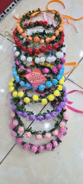 Vòng hoa đội đầu chụp ảnh kỉ yếu loại 10 bông, 20 bông đủ màu