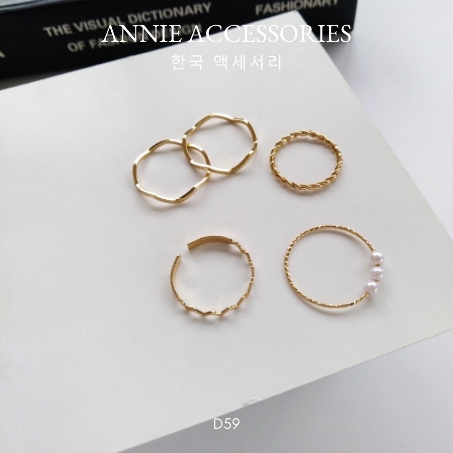Set 5 nhẫn mạ vàng phong cách cá tính dành cho nữ ANNIE D59