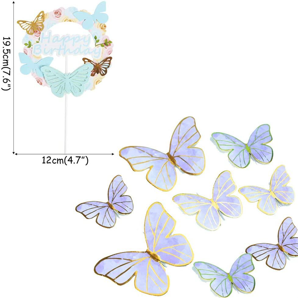 Set 6 Phụ Kiện Gắn Trang Trí Bánh Kem Sinh Nhật Bé Hình Bươm Bướm Nhiều Màu Sắc