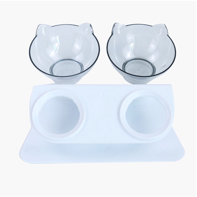 Bát/Chén ăn đôi cho thú cưng hình tai mèo - Bát/Chén ăn đôi trong suốt chống gù lưng cho mèo