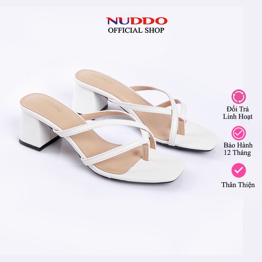 Dép guốc xỏ ngón cao gót nữ đế vuông 5 phân dáng sandal quai mảnh mũi vuông đẹp thời trang công sở cao cấp NUDDO_NX02
