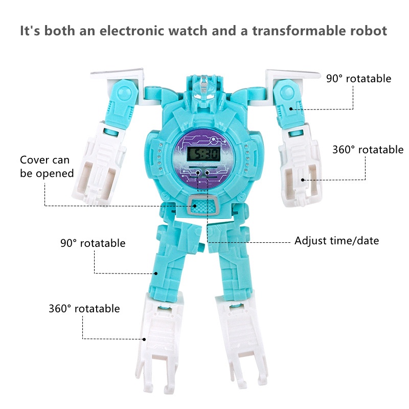 Đồng Hồ Điện Tử Biến Hình Robot Hoạt Hình Cho Bé