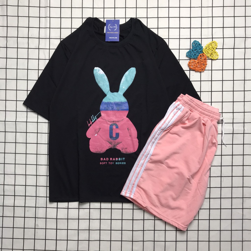 Đồ Bộ Thể Thao Nam Nữ Mặc Nhà Bad Rabit Phong Cách Ulzzang- Lapi Vn. Set 3 Sọc Unisex, Freesize Chất Cotton Không Phai