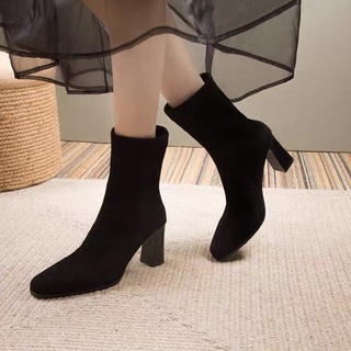 Bốt da lộn cổ ngắn gót cao 8cm big size 40-43