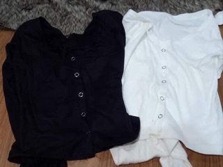 Áo thun gân tay dài croptop nút bấm ( kèm video )