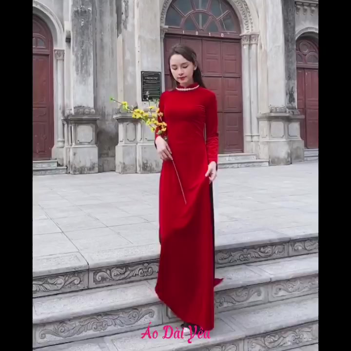 Áo dài nhung đỏ cô dâu cao cấp đẹp trẻ trung, áo dài nhung cách tân áo dài cưới cho cô dâu - AODAIYEU | BigBuy360 - bigbuy360.vn
