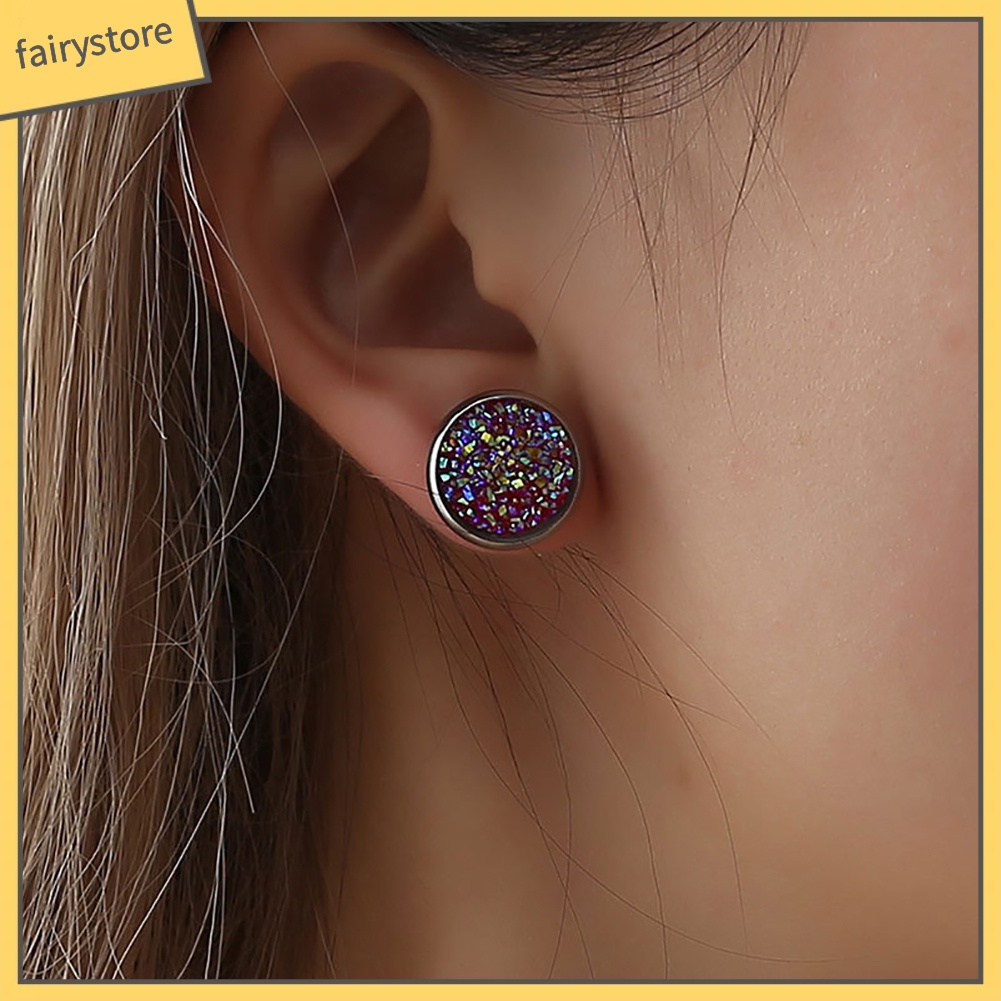 Đôi bông tai hình tròn bằng thép không gỉ kiểu dáng thời trang phong cách cho nữ