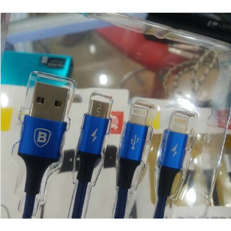 [BASEUS]CÁP 3 ĐẦU TỪ CHÂN USB RA 3 CHÂN IPVÀ ANDROID YIVEN CABLE 1,2M DÂY DÙ CHỐNG ĐỨT GẪY