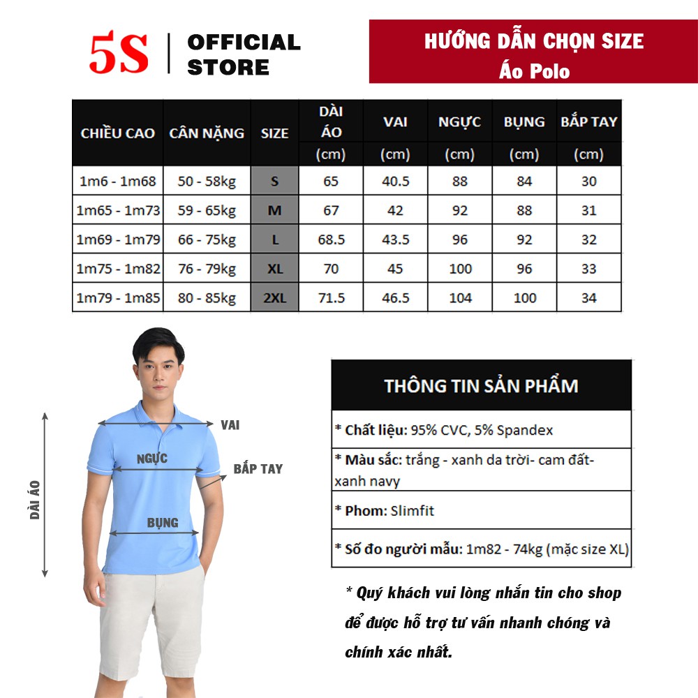 Áo Polo Nam 5S FASHION Chất Liệu Cotton, Thoáng Mát, Thấm Hút, Thiết Kế Basic, Dễ Mặc (APC23404)