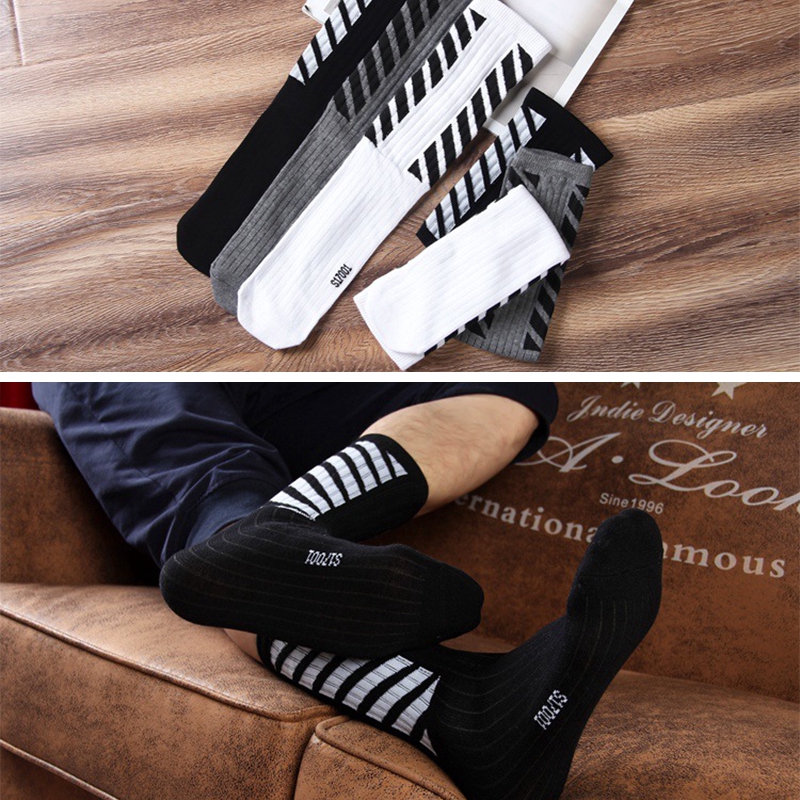 Vớ Thể Thao Cotton Cổ Cao Đến Giữa Bắp Chân Màu Trắng Đen Phong Cách Đường Phố Harajuku Phương Tây Cho Nam