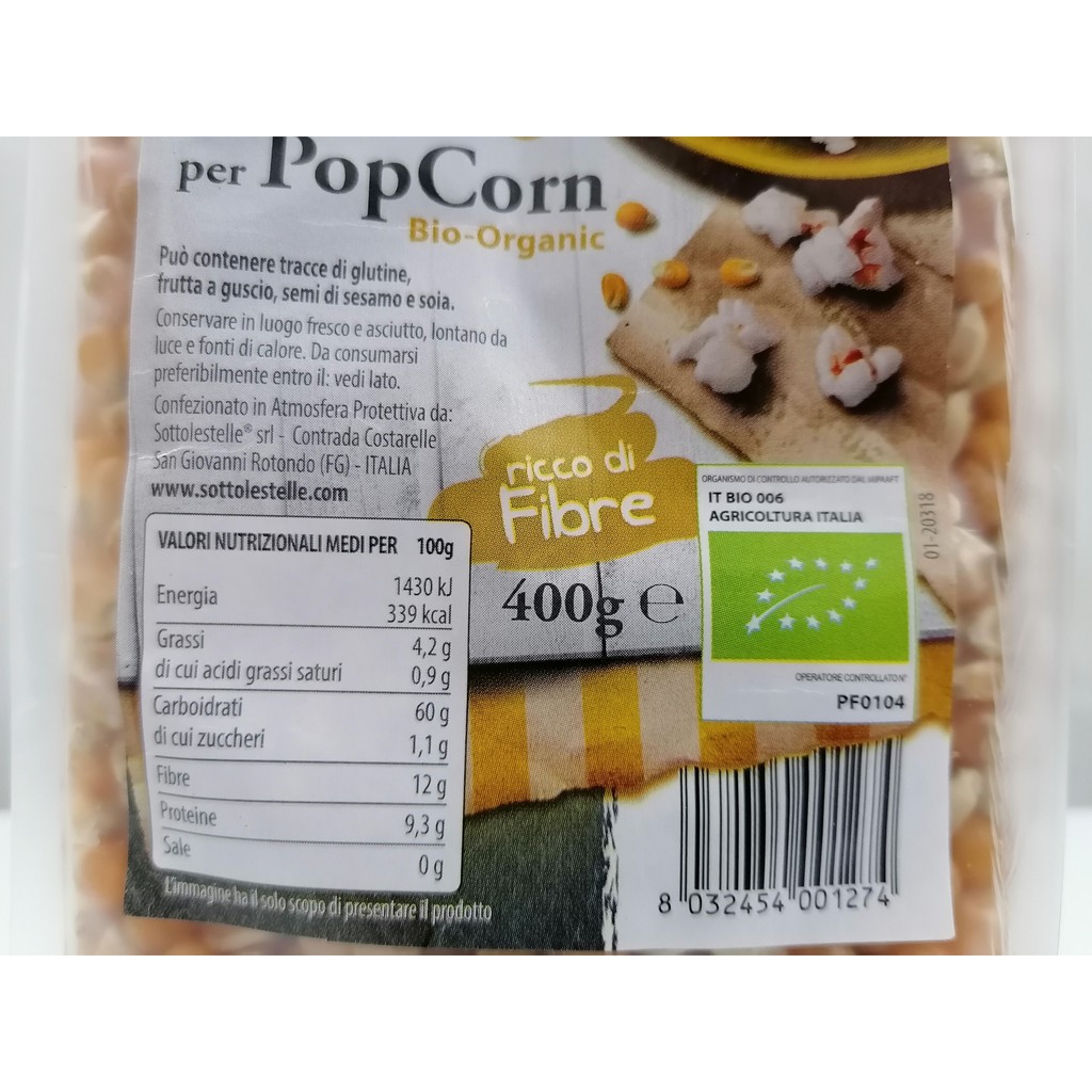 [400g] [Organic] Hạt bỏng ngô (Bắp nổ) hữu cơ [Italia] SOTTOLESTELLE Yellow Popcorn (shc-hk)