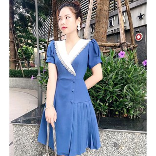 Đầm Nữ Váy Dự Tiệc Tay Phồng Cổ Phối Ren Thiết Kế Thanh Lịch Trẻ Trung Nữ Tính