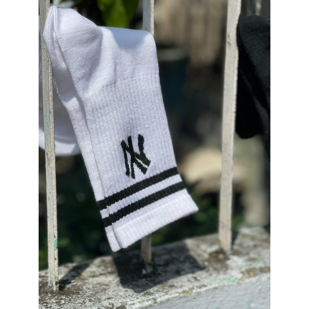 Tất N/Y 2 SỌC cao cổ, Tất cổ cao thể thao nam nữ in chữ N/Y cotton cao cấp