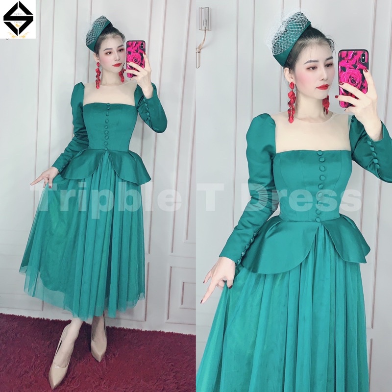 Đầm xoè phong cách quý tộc sang trọng kèm nón đội đầu TRIPBLE T DRESS - size S/M/L - MS174Y