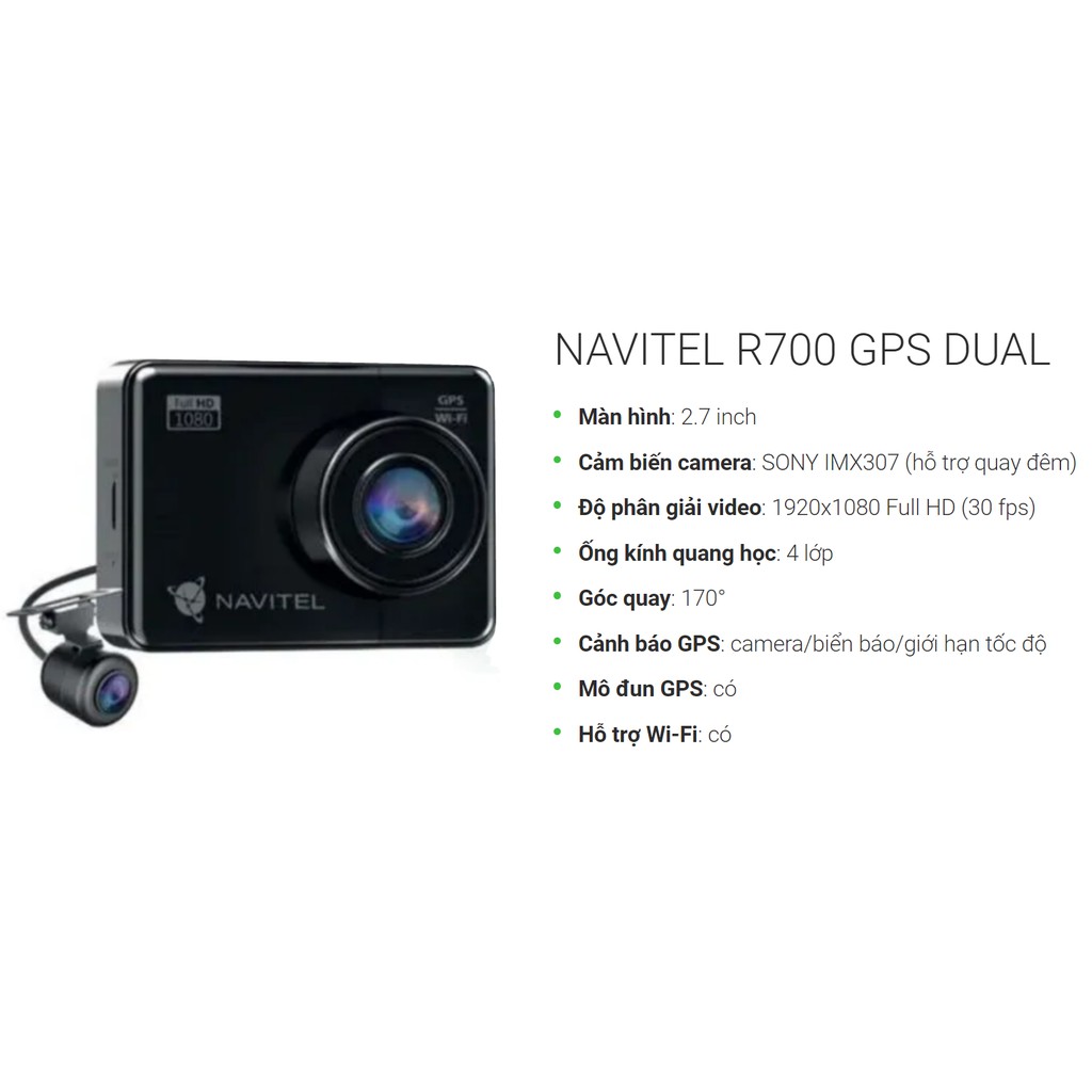 [Miễn Phí Lắp Đặt] Camera Hành Trình Navitel R700 GPS Dual