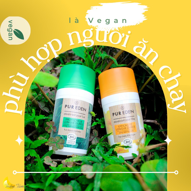 Lăn khử mùi  hữu cơ PUR EDEN 50ml  tiêu chuẩn ORGANIC nhập khẩu Pháp  Khử mùi dài lâu. Lăn nách dành cho Nam và Nữ