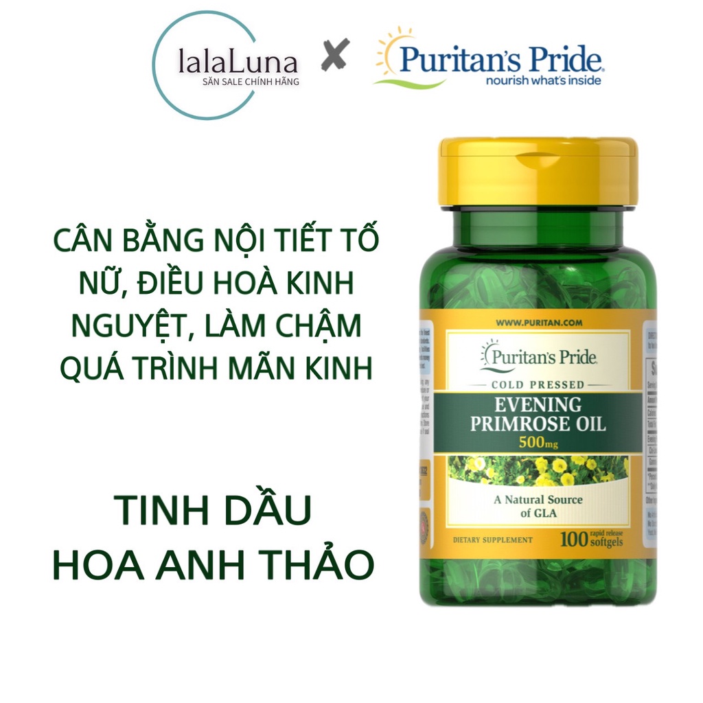 Dầu Hoa Anh Thảo Viên Uống Giảm Mụn Nội Tiết, Cân Bằng Nội Tiết Evening Primrose Oil -Puritan's Pride